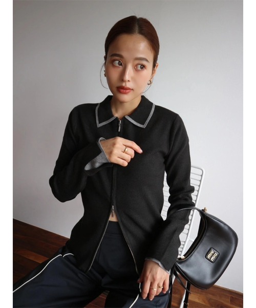 TRUNC（トランクエイティーエイト）の「Zip Up Knit Pullover（ニット/セーター・レディース・アイボリー/ブラック・FREE）」の5枚目の写真