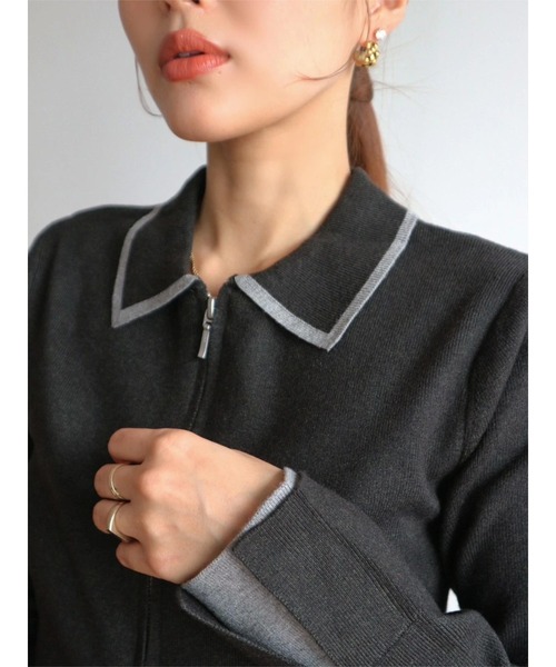 TRUNC（トランクエイティーエイト）の「Zip Up Knit Pullover（ニット/セーター・レディース・アイボリー/ブラック・FREE）」の7枚目の写真