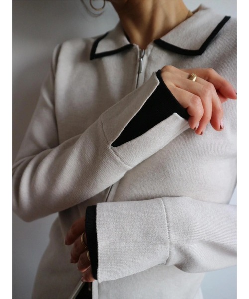 TRUNC（トランクエイティーエイト）の「Zip Up Knit Pullover（ニット/セーター・レディース・アイボリー/ブラック・FREE）」の18枚目の写真