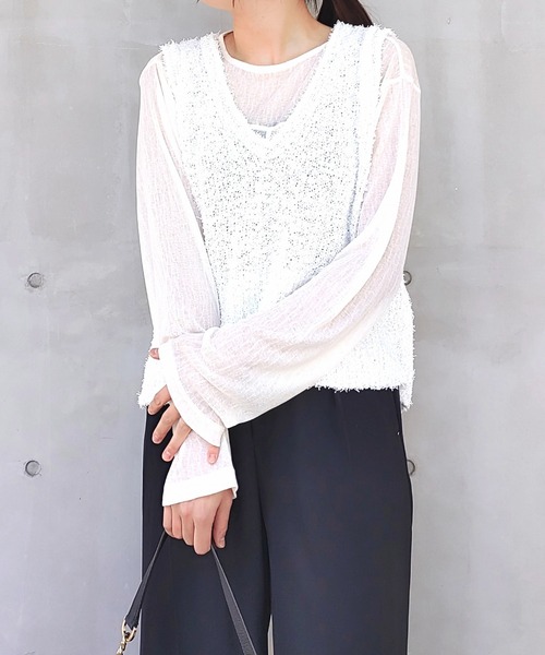 Q(キュー)の「リボンヤーンニットベスト(ベスト・レディース・ブラック/アイボリー・MEDIUM)」の12枚目の写真