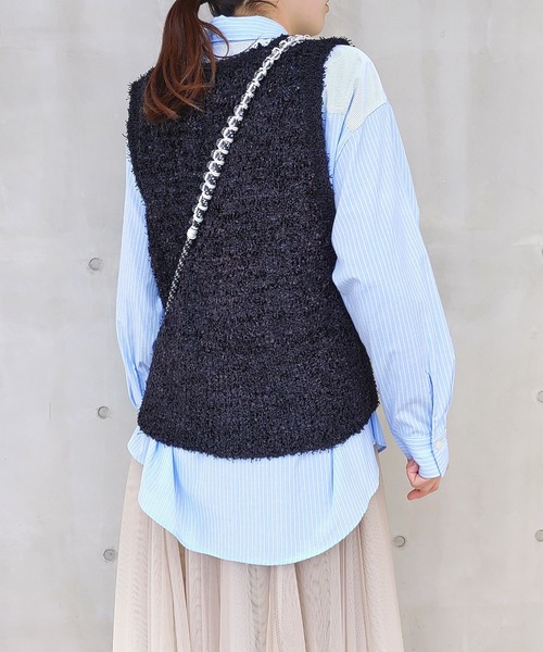 Q(キュー)の「リボンヤーンニットベスト(ベスト・レディース・ブラック/アイボリー・MEDIUM)」の20枚目の写真