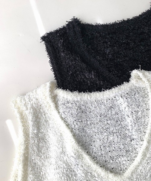 Q(キュー)の「リボンヤーンニットベスト(ベスト・レディース・ブラック/アイボリー・MEDIUM)」の7枚目の写真