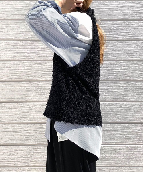 Q(キュー)の「リボンヤーンニットベスト(ベスト・レディース・ブラック/アイボリー・MEDIUM)」の15枚目の写真