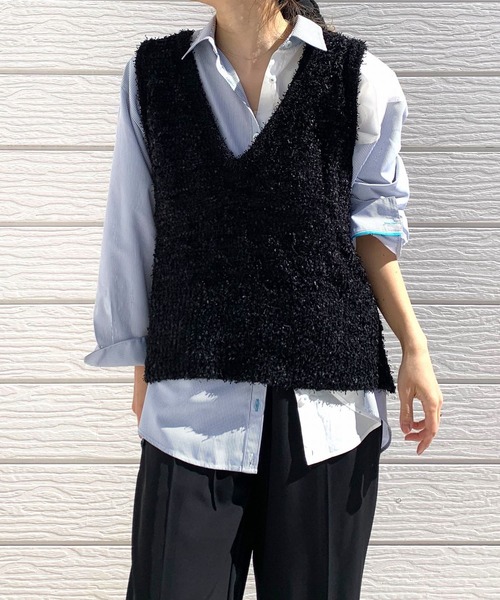 Q(キュー)の「リボンヤーンニットベスト(ベスト・レディース・ブラック/アイボリー・MEDIUM)」の17枚目の写真