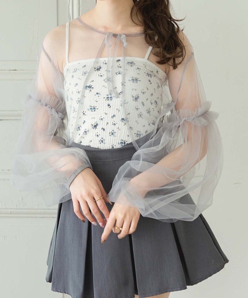 Ambre Neige(アンブルネージュ)の「2way tulle ribbon bolero / 2wayチュールリボンボレロ(カーディガン/ボレロ・レディース・アイボリー/ライトグレー/ライトグリーン・FREE)」の3枚目の写真