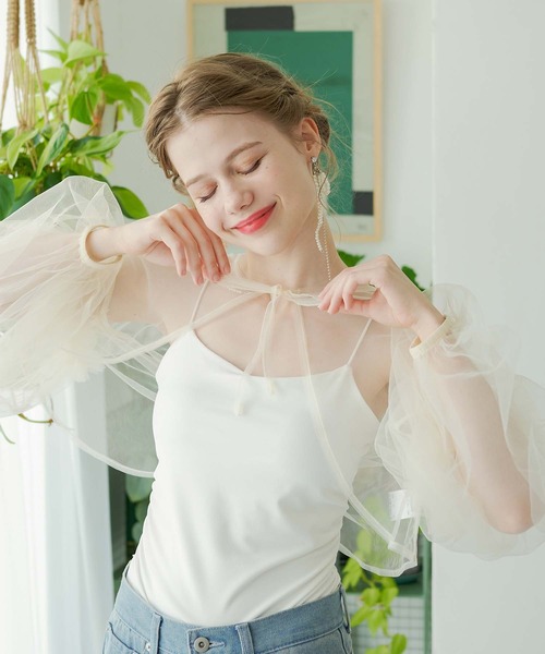 Ambre Neige(アンブルネージュ)の「2way tulle ribbon bolero / 2wayチュールリボンボレロ(カーディガン/ボレロ・レディース・アイボリー/ライトグレー/ライトグリーン・FREE)」の4枚目の写真