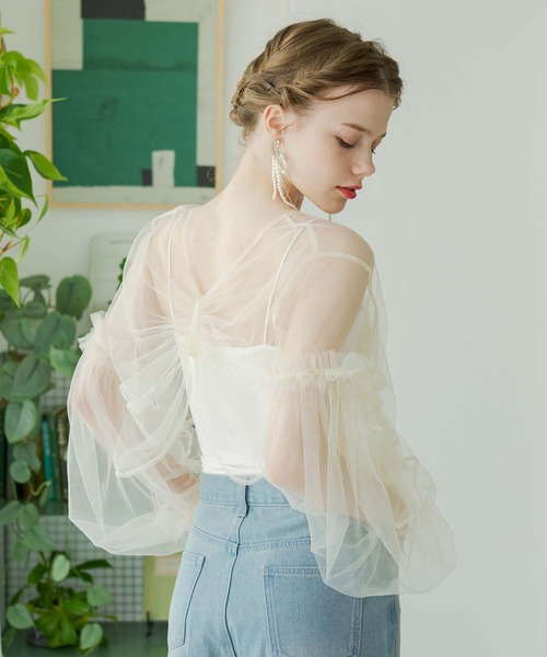 Ambre Neige(アンブルネージュ)の「2way tulle ribbon bolero / 2wayチュールリボンボレロ(カーディガン/ボレロ・レディース・アイボリー/ライトグレー/ライトグリーン・FREE)」の5枚目の写真