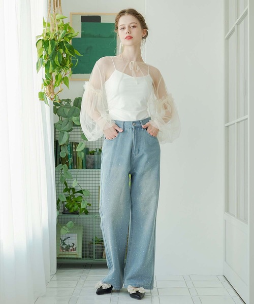 Ambre Neige(アンブルネージュ)の「2way tulle ribbon bolero / 2wayチュールリボンボレロ(カーディガン/ボレロ・レディース・アイボリー/ライトグレー/ライトグリーン・FREE)」の6枚目の写真
