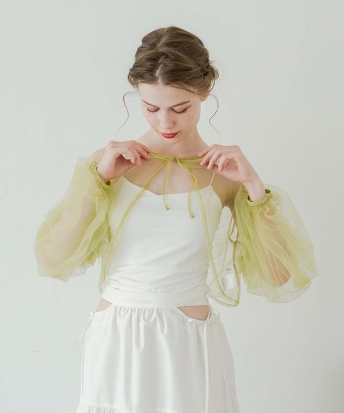 Ambre Neige(アンブルネージュ)の「2way tulle ribbon bolero / 2wayチュールリボンボレロ(カーディガン/ボレロ・レディース・アイボリー/ライトグレー/ライトグリーン・FREE)」の10枚目の写真