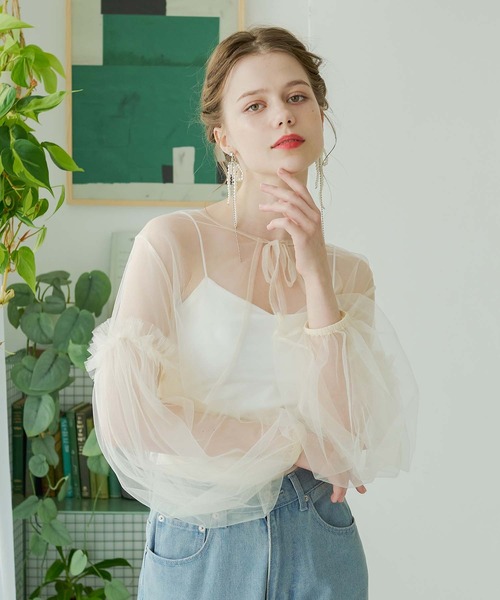 Ambre Neige(アンブルネージュ)の「2way tulle ribbon bolero / 2wayチュールリボンボレロ(カーディガン/ボレロ・レディース・アイボリー/ライトグレー/ライトグリーン・FREE)」の15枚目の写真
