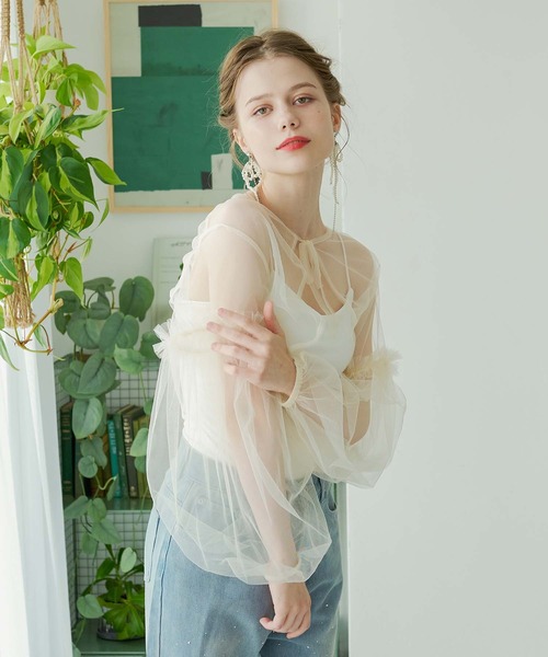 Ambre Neige(アンブルネージュ)の「2way tulle ribbon bolero / 2wayチュールリボンボレロ(カーディガン/ボレロ・レディース・アイボリー/ライトグレー/ライトグリーン・FREE)」の16枚目の写真
