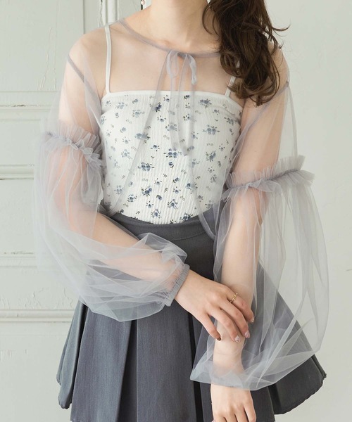 Ambre Neige(アンブルネージュ)の「2way tulle ribbon bolero / 2wayチュールリボンボレロ(カーディガン/ボレロ・レディース・アイボリー/ライトグレー/ライトグリーン・FREE)」の18枚目の写真