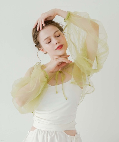 Ambre Neige(アンブルネージュ)の「2way tulle ribbon bolero / 2wayチュールリボンボレロ(カーディガン/ボレロ・レディース・アイボリー/ライトグレー/ライトグリーン・FREE)」の21枚目の写真