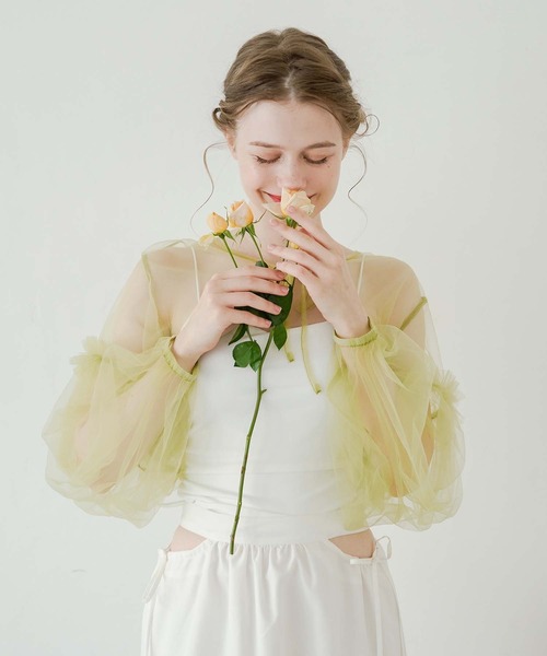 Ambre Neige(アンブルネージュ)の「2way tulle ribbon bolero / 2wayチュールリボンボレロ(カーディガン/ボレロ・レディース・アイボリー/ライトグレー/ライトグリーン・FREE)」の22枚目の写真