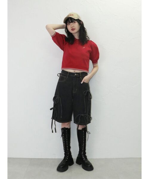 jouetie(ジュエティ)の「ワイドデニムリボンハーフパンツ(デニムパンツ・レディース・ブルー/ブラック・MEDIUM/SMALL)」の7枚目の写真