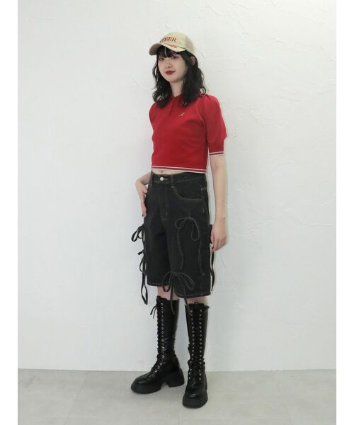 jouetie(ジュエティ)の「ワイドデニムリボンハーフパンツ(デニムパンツ・レディース・ブルー/ブラック・MEDIUM/SMALL)」の9枚目の写真