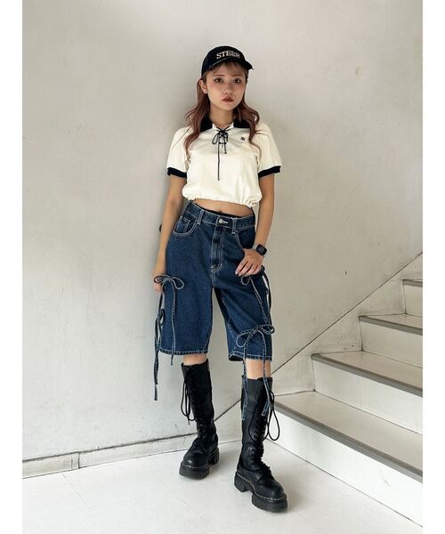 jouetie(ジュエティ)の「ワイドデニムリボンハーフパンツ(デニムパンツ・レディース・ブルー/ブラック・MEDIUM/SMALL)」の14枚目の写真