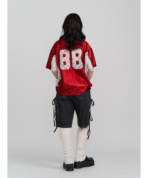 jouetie（ジュエティ）の「ワイドデニムリボンハーフパンツ（デニムパンツ・レディース・ブルー/ブラック・MEDIUM/SMALL）」の4枚目の写真