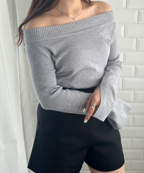 wears（ウェアーズ）の「オフショルダーニットトップス 薄手ニットトップス（Tシャツ/カットソー・レディース・グレー/ブラック・FREE）」の10枚目の写真