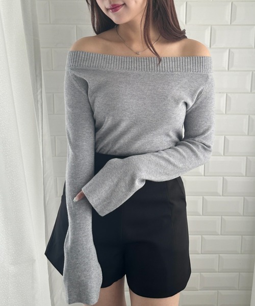 wears（ウェアーズ）の「オフショルダーニットトップス 薄手ニットトップス（Tシャツ/カットソー・レディース・グレー/ブラック・FREE）」の11枚目の写真