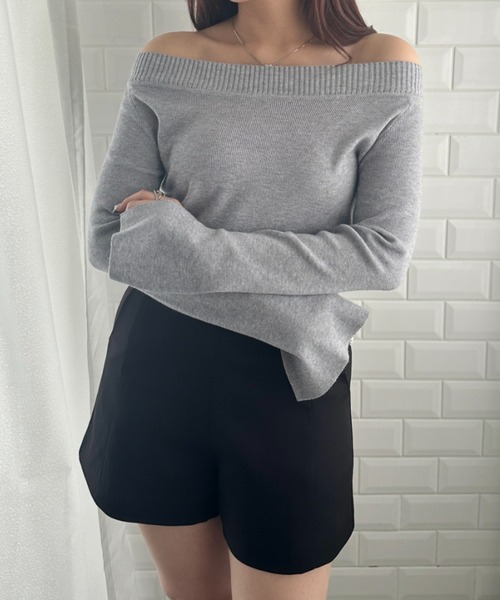 wears（ウェアーズ）の「オフショルダーニットトップス 薄手ニットトップス（Tシャツ/カットソー・レディース・グレー/ブラック・FREE）」の12枚目の写真
