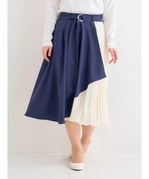 Re-J&SUPURE(リジェイアンドスプル)の「【大きいサイズ】シフォンプリーツ切り替えスカート(スカート・レディース・ネイビー/パープル・X-LARGE/XX-LARGE/XXX-LARGE)」の1枚目の写真