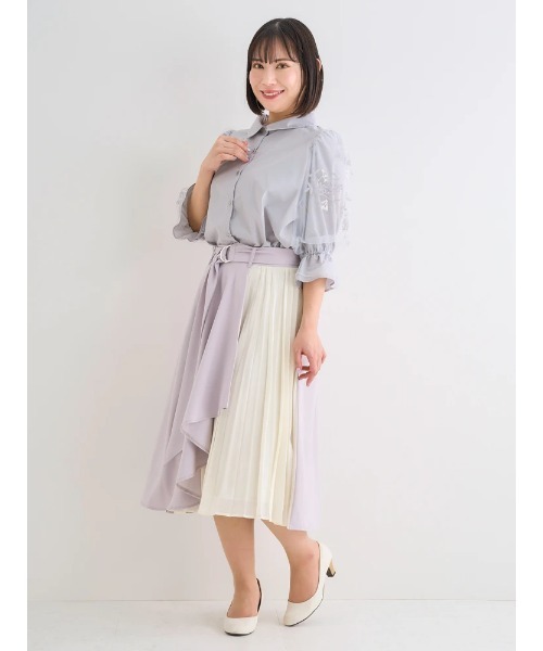 セール】【大きいサイズ】シフォンプリーツ切り替えスカート