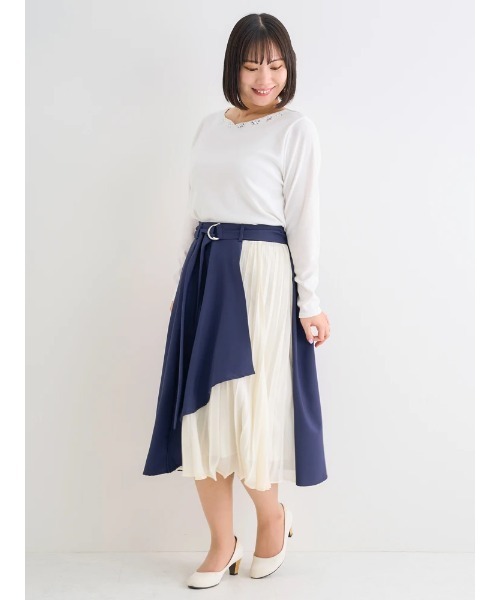 Re-J&SUPURE(リジェイアンドスプル)の「【大きいサイズ】シフォンプリーツ切り替えスカート(スカート・レディース・ネイビー/パープル・X-LARGE/XX-LARGE/XXX-LARGE)」の5枚目の写真