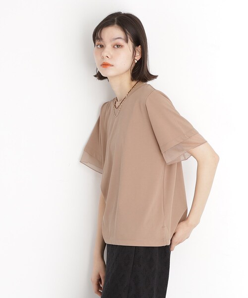 THE SHOP TK (ザ ショップ ティーケー )の「袖シアーTシャツ【接触冷感/洗濯機OK】(Tシャツ/カットソー・レディース・キャメル/オフホワイト/ブラック/サックスブルー・12/13)」の4枚目の写真