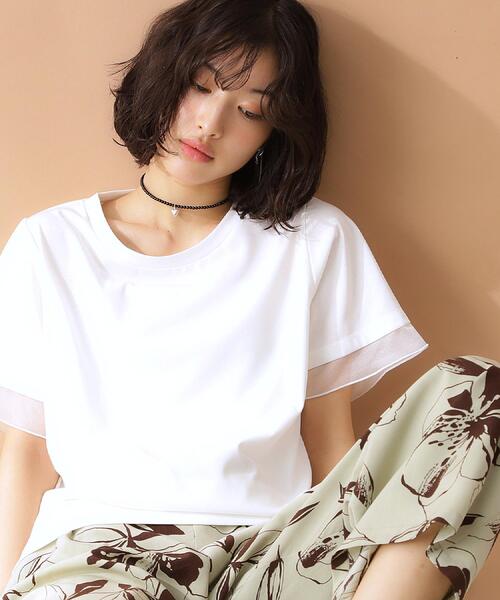 THE SHOP TK (ザ ショップ ティーケー )の「袖シアーTシャツ【接触冷感/洗濯機OK】(Tシャツ/カットソー・レディース・キャメル/オフホワイト/ブラック/サックスブルー・12/13)」の12枚目の写真