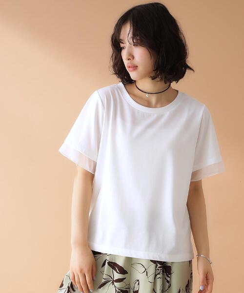 THE SHOP TK (ザ ショップ ティーケー )の「袖シアーTシャツ【接触冷感/洗濯機OK】(Tシャツ/カットソー・レディース・キャメル/オフホワイト/ブラック/サックスブルー・12/13)」の5枚目の写真