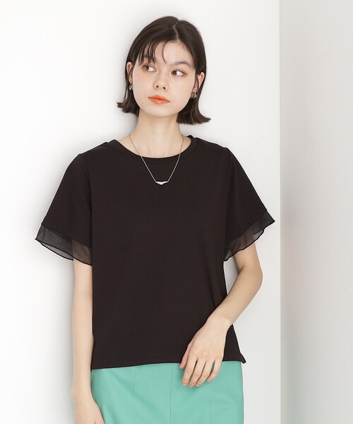 THE SHOP TK (ザ ショップ ティーケー )の「袖シアーTシャツ【接触冷感/洗濯機OK】(Tシャツ/カットソー・レディース・キャメル/オフホワイト/ブラック/サックスブルー・12/13)」の6枚目の写真