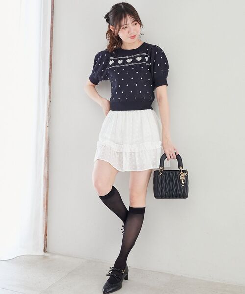 MAJESTIC LEGON(マジェスティックレゴン)の「ハートジャカードパフスリーブニット(ニット/セーター・レディース・ピンク/レッド/ネイビー/ブルー/ブルー系その他2・MEDIUM)」の2枚目の写真
