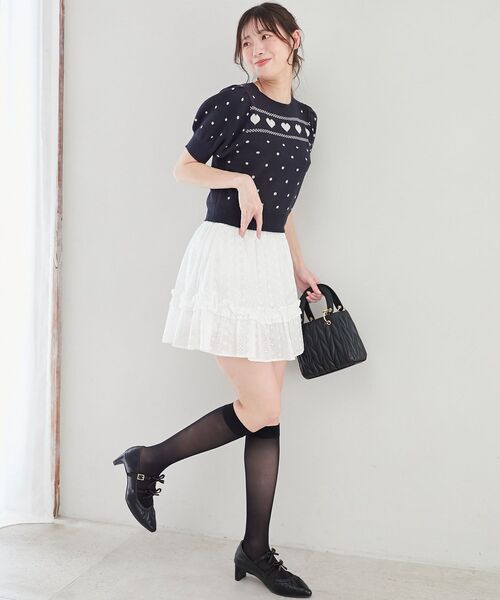 MAJESTIC LEGON(マジェスティックレゴン)の「ハートジャカードパフスリーブニット(ニット/セーター・レディース・ピンク/レッド/ネイビー/ブルー/ブルー系その他2・MEDIUM)」の8枚目の写真