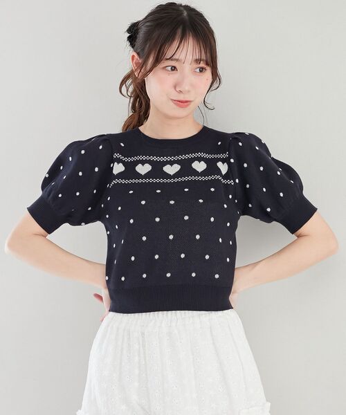 MAJESTIC LEGON(マジェスティックレゴン)の「ハートジャカードパフスリーブニット(ニット/セーター・レディース・ピンク/レッド/ネイビー/ブルー/ブルー系その他2・MEDIUM)」の10枚目の写真