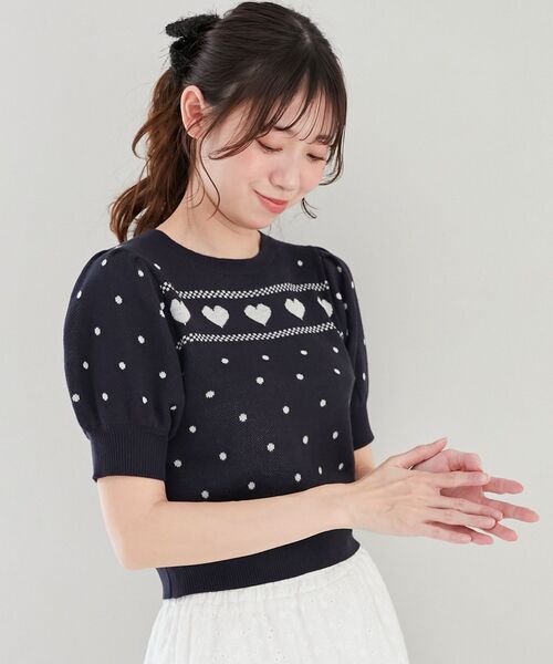 MAJESTIC LEGON(マジェスティックレゴン)の「ハートジャカードパフスリーブニット(ニット/セーター・レディース・ピンク/レッド/ネイビー/ブルー/ブルー系その他2・MEDIUM)」の11枚目の写真