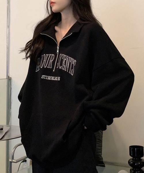 VIBGYOR（ヴィブジョー）の「[NARULA/ナルラ]カジュアル ロゴ プリント ハーフジップ アップ(CZ)（Tシャツ/カットソー・レディース・グレー/ブラック・FREE）」の10枚目の写真