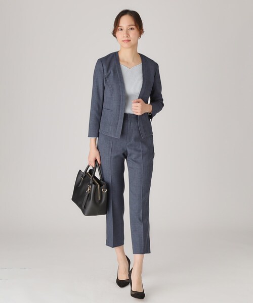 美品 coup de chance 麻調合繊ストレッチパンツスーツ セール】【手洗い可／日本製／清涼感／スーツ可】麻調合繊の