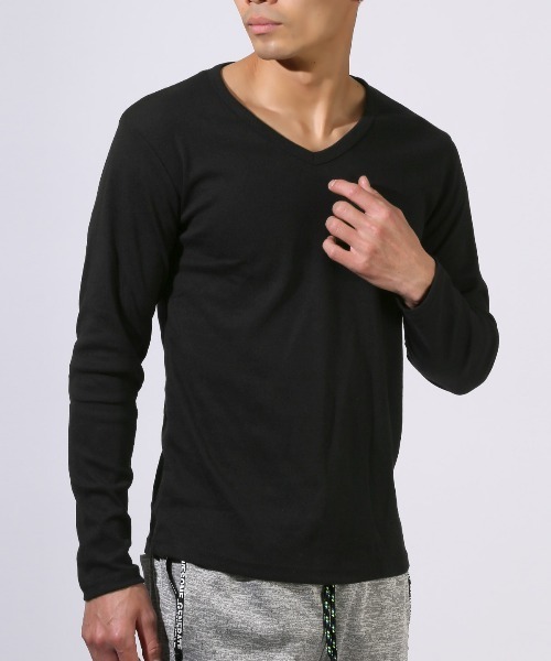 LUXSTYLE(ラグスタイル)の「Vネック無地ロンT(Tシャツ/カットソー・メンズ・ネイビー/ホワイト/ブラック/杢グレー/チャコールグレー・M/L/XL)」の3枚目の写真