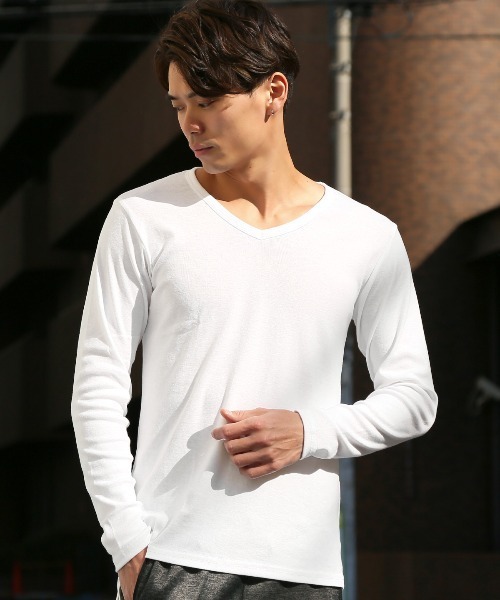 LUXSTYLE(ラグスタイル)の「Vネック無地ロンT(Tシャツ/カットソー・メンズ・ネイビー/ホワイト/ブラック/杢グレー/チャコールグレー・M/L/XL)」の8枚目の写真