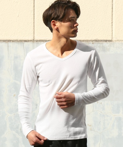 LUXSTYLE(ラグスタイル)の「Vネック無地ロンT(Tシャツ/カットソー・メンズ・ネイビー/ホワイト/ブラック/杢グレー/チャコールグレー・M/L/XL)」の9枚目の写真