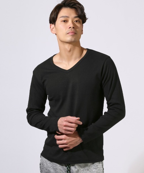 LUXSTYLE(ラグスタイル)の「Vネック無地ロンT(Tシャツ/カットソー・メンズ・ネイビー/ホワイト/ブラック/杢グレー/チャコールグレー・M/L/XL)」の11枚目の写真