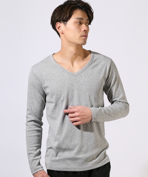LUXSTYLE(ラグスタイル)の「Vネック無地ロンT(Tシャツ/カットソー・メンズ・ネイビー/ホワイト/ブラック/杢グレー/チャコールグレー・M/L/XL)」の13枚目の写真