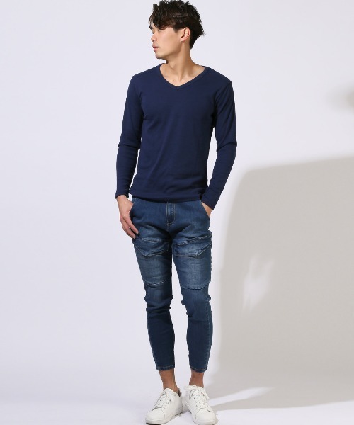 LUXSTYLE(ラグスタイル)の「Vネック無地ロンT(Tシャツ/カットソー・メンズ・ネイビー/ホワイト/ブラック/杢グレー/チャコールグレー・M/L/XL)」の16枚目の写真