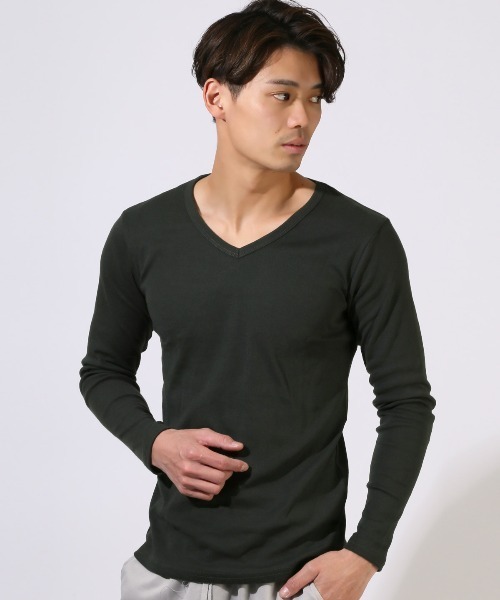 LUXSTYLE(ラグスタイル)の「Vネック無地ロンT(Tシャツ/カットソー・メンズ・ネイビー/ホワイト/ブラック/杢グレー/チャコールグレー・M/L/XL)」の17枚目の写真