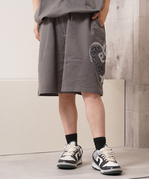 1111clothing(ワンフォークロージング)の「ハート サガラ刺繍 スウェットショーツ / Heart Sagara Embroidery Sweatshorts(スウェットパンツ・メンズ・ブラック/ブラウン/アッシュ/チャコールグレー・M/L)」の8枚目の写真