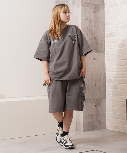 1111clothing(ワンフォークロージング)の「ハート サガラ刺繍 スウェットショーツ / Heart Sagara Embroidery Sweatshorts(スウェットパンツ・メンズ・ブラック/ブラウン/アッシュ/チャコールグレー・M/L)」の5枚目の写真