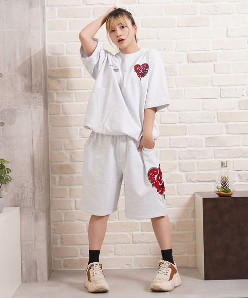 1111clothing(ワンフォークロージング)の「ハート サガラ刺繍 スウェットショーツ / Heart Sagara Embroidery Sweatshorts(スウェットパンツ・メンズ・ブラック/ブラウン/アッシュ/チャコールグレー・M/L)」の12枚目の写真