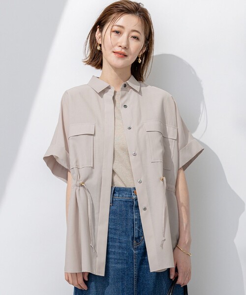 ❤︎23区❤︎ 【洗える】ライトシアーマットクロス ミリタリーディティール シャツ 23区｜【洗える】ライトシアーマットクロス ミリタリー