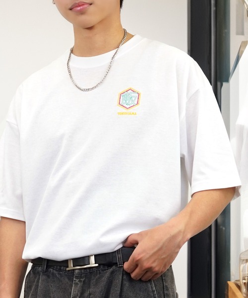 ワイド 半袖 Tシャツ ロゴ サークル ハート 刺繍（Tシャツ